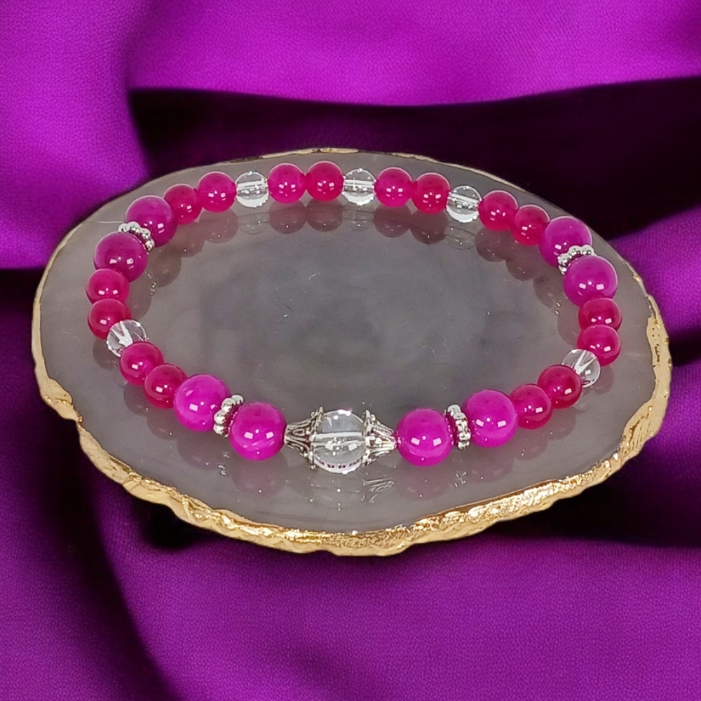 Jade Sugilite & Clear Quartz Crystal Mini Mala Bracelet Y2K Downtown Grunge